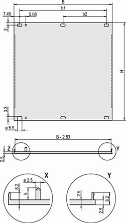 Front Panel, front anodized and conductive, shieldable (textile), screw assembly