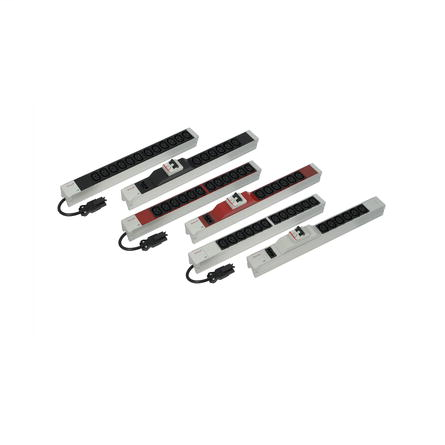 IEC socket strip with Wieland® input, C13, 6 sockets, 19", black, with overcurrent protection