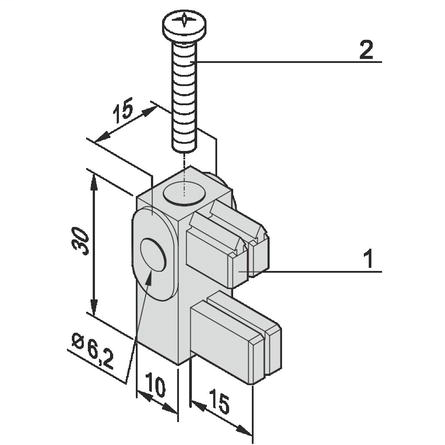 Mounting with insulating block for busbar 1, 2 pole