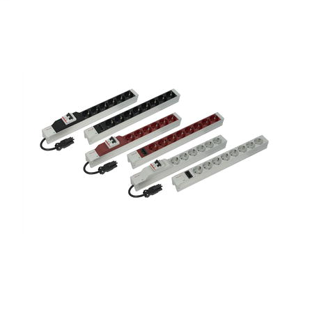 SCHUKO socket strip with Wieland® input, 6 sockets, 19", red, with overcurrent protection