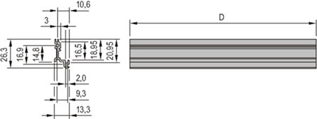 Side panel rear angle for frame type plug-in units, 3 U and 6 U