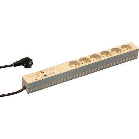UTE socket strip, 6 sockets, 19", with transient protection and mains suppression filter