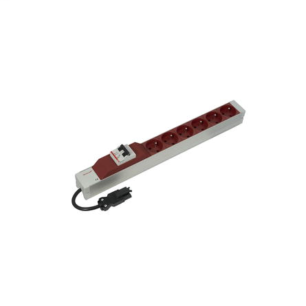 UTE socket strip with Wieland® input, 6 sockets, 19", red, with overcurrent protection