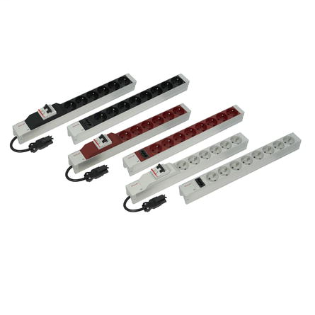 UTE socket strip with Wieland® input, 8 sockets, 19", red