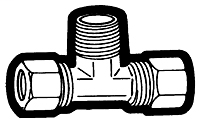 1/4 Inch (in) Tube Outside Diameter Delrin Sleeve Compression Fitting - Tube to Male Pipe Drop Tee Adapter