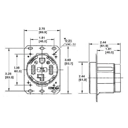 Hubbell HBL9450A 50 Amp 125/250 Volt 3Pole 4Wire NEMA 1450R Black