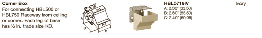 Product image for Hubbell HBL5719IV Raceway, CORNER BOX, HBL500/HBL750, IV