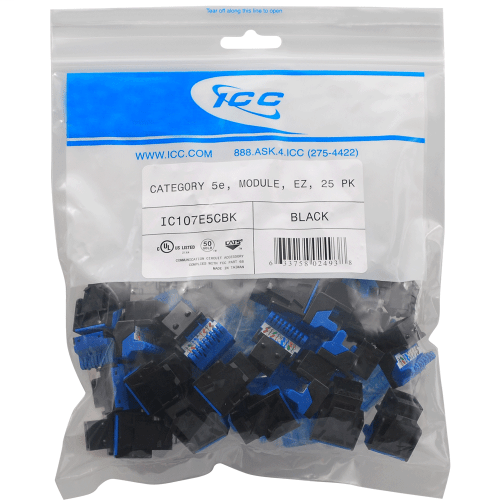 Product image for ICC IC107E5CBK MODULE, CAT 5e, EZ, 25 PK, BLACK
