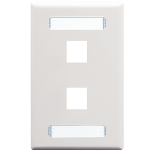 Product image for ICC IC107S02WH 2-PORT SINGLE GANG WHITE FACEPLATE WITH LABELS