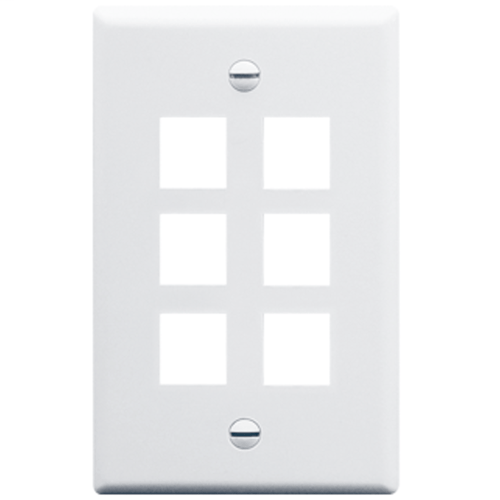 Product image for ICC IC107F06WH WHITE 6PORT SINGLE GANG WALL PLATE