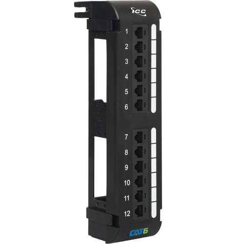 Product image for ICC ICMPP12V60 PATCH PANEL, VERTICAL, CAT6, 12-P - 110 PUNCH DOWN, INCLUDES 89D MOUNTING BRACKET