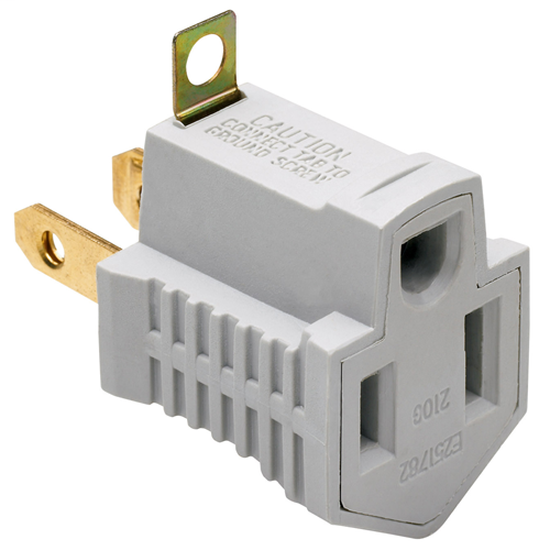 Product image for Pass & Seymour 210-G 1.75 Inch 3-Wire Gray Molded Rubber Female End Straight Blade Grounding Plug Adapter