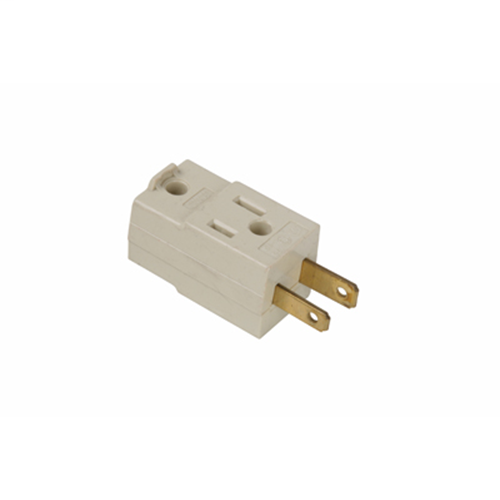 15A/125V Cube Tap Adapter, 2 Pole, 2 Wire, Ivory