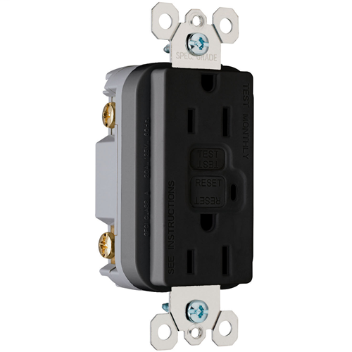 Product image for Pass & Seymour 1595-BK Trademaster®/Spec Grade GFCI Receptacle, 15A 125V - Black