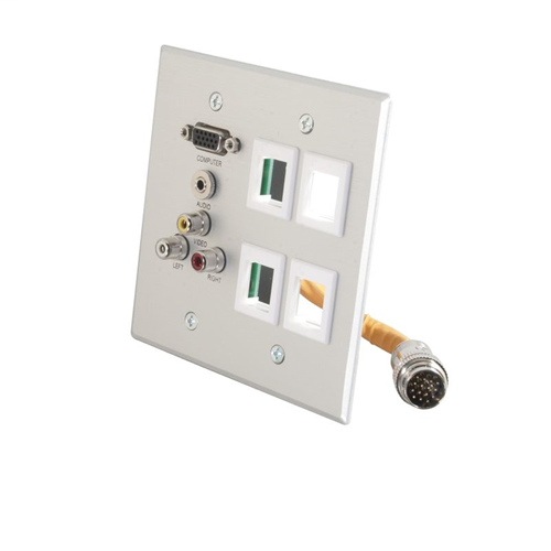 RapidRun® Double Gang Integrated VGA (HD15) + 3.5mm + Composite Video + Stereo Audio + (4) Keystone Wall Plate - Brushed Aluminum