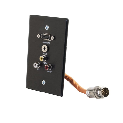RapidRun® Single Gang Integrated VGA (HD15) + 3.5mm + Composite Video + Stereo Audio Wall Plate - Black