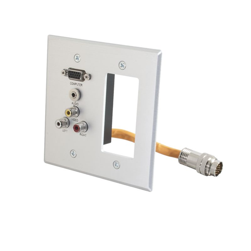 RapidRun® Double Gang Integrated VGA (HD15) + 3.5mm + Composite Video + Stereo Audio + Decora Style Cut-Out Wall Plate - Brushed Aluminum