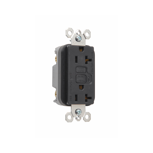 Product image for Pass & Seymour 2095-BK GFCI Receptacle, 10Ka SCCR,20A/125Vac, Black