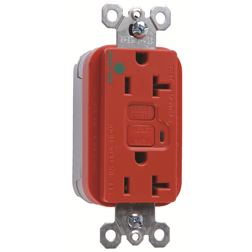 Product image for Pass & Seymour PT2095-HGRED 20 Amp 125 VAC 2-Pole 3-Wire NEMA 5-20R Red Thermoplastic Duplex GFCI Receptacle