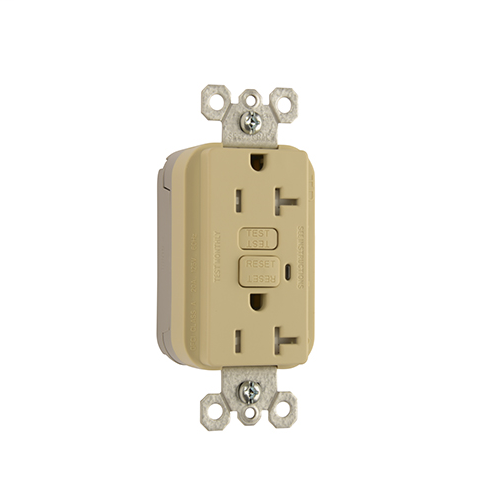 Product image for Pass & Seymour PT2095-TRI 20 Amp 125 VAC 2-Pole 3-Wire NEMA 5-20R Ivory Thermoplastic Tamper-Resistant Duplex GFCI Receptacle