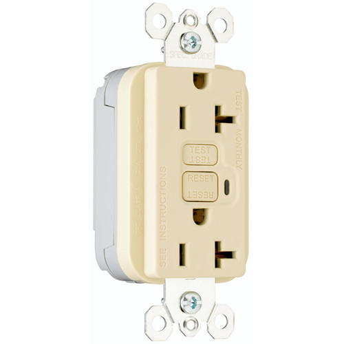 Pass & Seymour PT2095-I 20 Amp 125 VAC 2-Pole 3-Wire NEMA 5-20R Ivory Thermoplastic Duplex GFCI Receptacle Product image for Pass & Seymour PT2095-I 20 Amp 125 VAC 2-Pole 3-Wire NEMA 5-20R Ivory Thermoplastic Duplex GFCI Receptacle