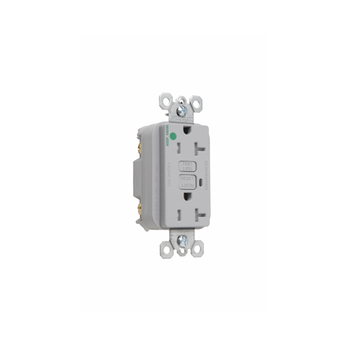 Product image for Pass & Seymour 2095-HGTRGRY Hospital Grade Tamper-Resistant GFCI Receptacle, 10kA SCCR,20A 125VAC - Gray