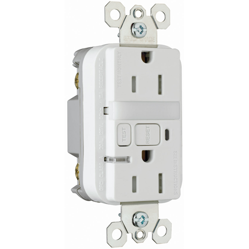 Product image for Pass & Seymour 1595-NTLTRWCC4 15A 125V 2-Pole 3-Wire NEMA 5-15R Night Light/GFCI Receptacle - White