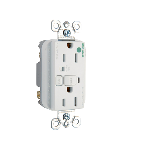 Hospital Grade Audible Alarm Tamper-Resistant 15A Duplex GFCI, White