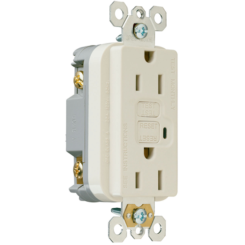 Product image for Pass & Seymour 1595-SW GFCI Receptacle with Auto Ground, 10kA SCCR,15A 125VAC - White