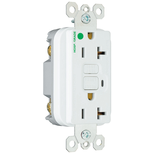 Product image for Pass & Seymour 2095-HGW 20a Hospital Grade GFCI Receptacle, White