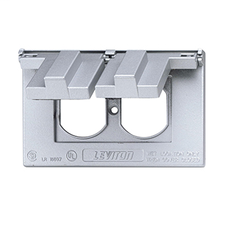 1-Gang Duplex Device Receptacle Wallplate, Weather-Resistant, Die-Cast Zinc, Device Mount, Horizontal 2-Self Closing Lids - Gray
