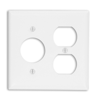 2-Gang 1-Duplex 1-Single 1.406 Inch Dia. Device Combination Wallplate, Standard Size, Painted Metal, Device Mount - Ivory