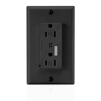 15 Amp, 125 Volt, 20A feed through, NEMA 5-15R, 2P, 3W, Decora Plus Duplex Receptacle, Tamper-Resistant, Straight Blade, Commercial Specification Grade, Self Grounding, Surge w/ Indicator Light and Audible Alarm, Back & Side Wired, Steel Strap, includes m