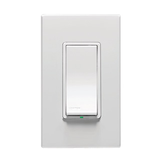 Vizia RF + 1-Button Scene Controller/Virtual Switch Remote 3-way RF Controller for multi-location control, with LED locator. White face assembled on device, ivory and almond faces included.
