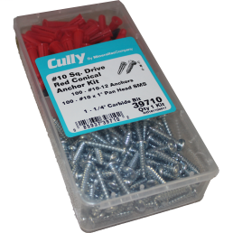 Minerallac 39710 #10 201-Piece Red Plastic Square Drive Pan Head Conical Anchor Kit Minerallac 39710 #10 201-Piece Red Plastic Square Drive Pan Head Conical Anchor Kit