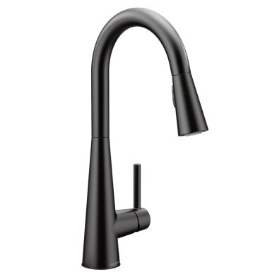 Sleek Matte black one-handle high arc pulldown kitchen faucet