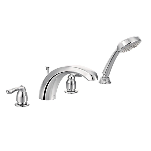 Chateau Chrome two-handle low arc roman tub faucet includes hand shower