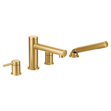Align Brushed gold two-handle diverter roman tub faucet includes hand shower