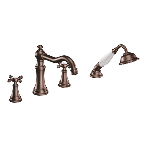 Weymouth Oil rubbed bronze two-handle diverter roman tub faucet includes hand shower