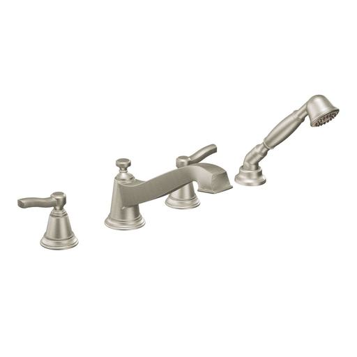 Rothbury Brushed nickel two-handle low arc roman tub faucet includes hand shower