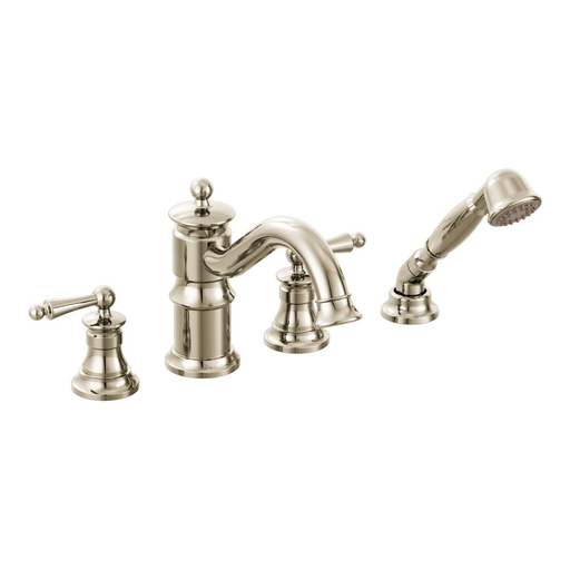 Waterhill Polished nickel two-handle high arc roman tub faucet includes hand shower
