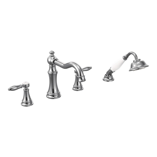 Weymouth Chrome two-handle diverter roman tub faucet includes hand shower