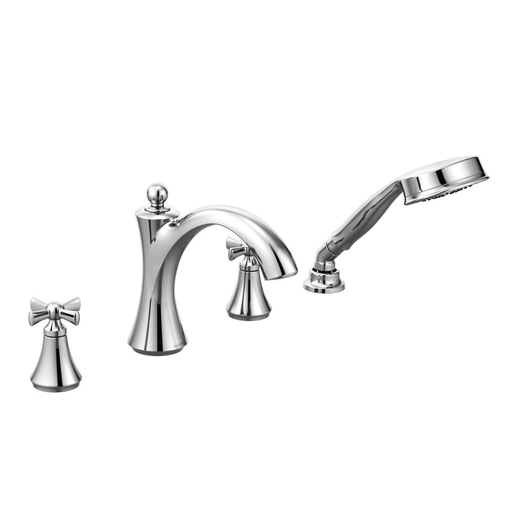 Wynford Chrome two-handle diverter roman tub faucet includes hand shower