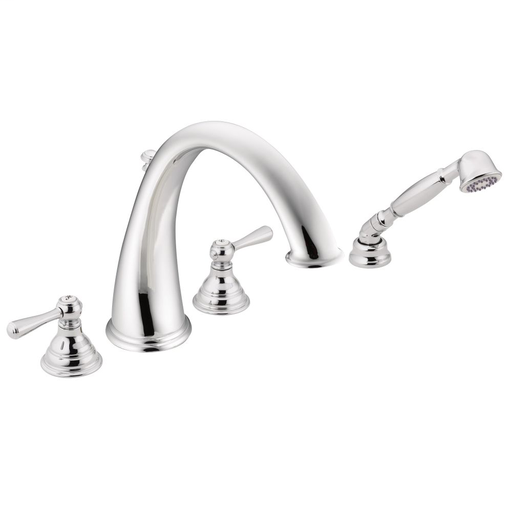 Kingsley Chrome two-handle high arc roman tub faucet includes hand shower