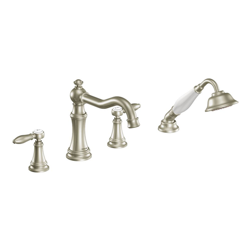 Weymouth Brushed nickel two-handle diverter roman tub faucet includes hand shower