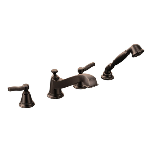Rothbury Oil rubbed bronze two-handle low arc roman tub faucet includes hand shower