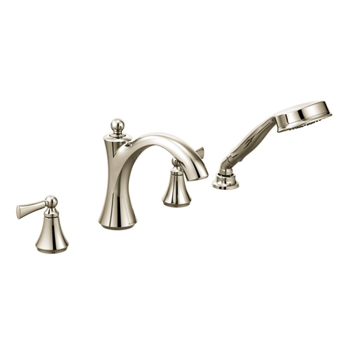 Wynford Polished nickel two-handle diverter roman tub faucet includes hand shower