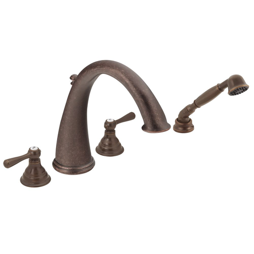 Kingsley Oil rubbed bronze two-handle high arc roman tub faucet includes hand shower