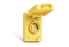Watertite Receptacle with Single Flip Coverplate with Locking Blade, 2 Pole/2 Wire, NEMA L1-15, 125V