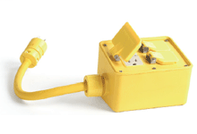 Product image for Woodhead 3322 Super-Safeway® Angled GFCI Outlet Box, F3 (3/4") Cord Grip Body, Including NEMA 5-20 GFCI & Duplex Receptacles with Flip Lids